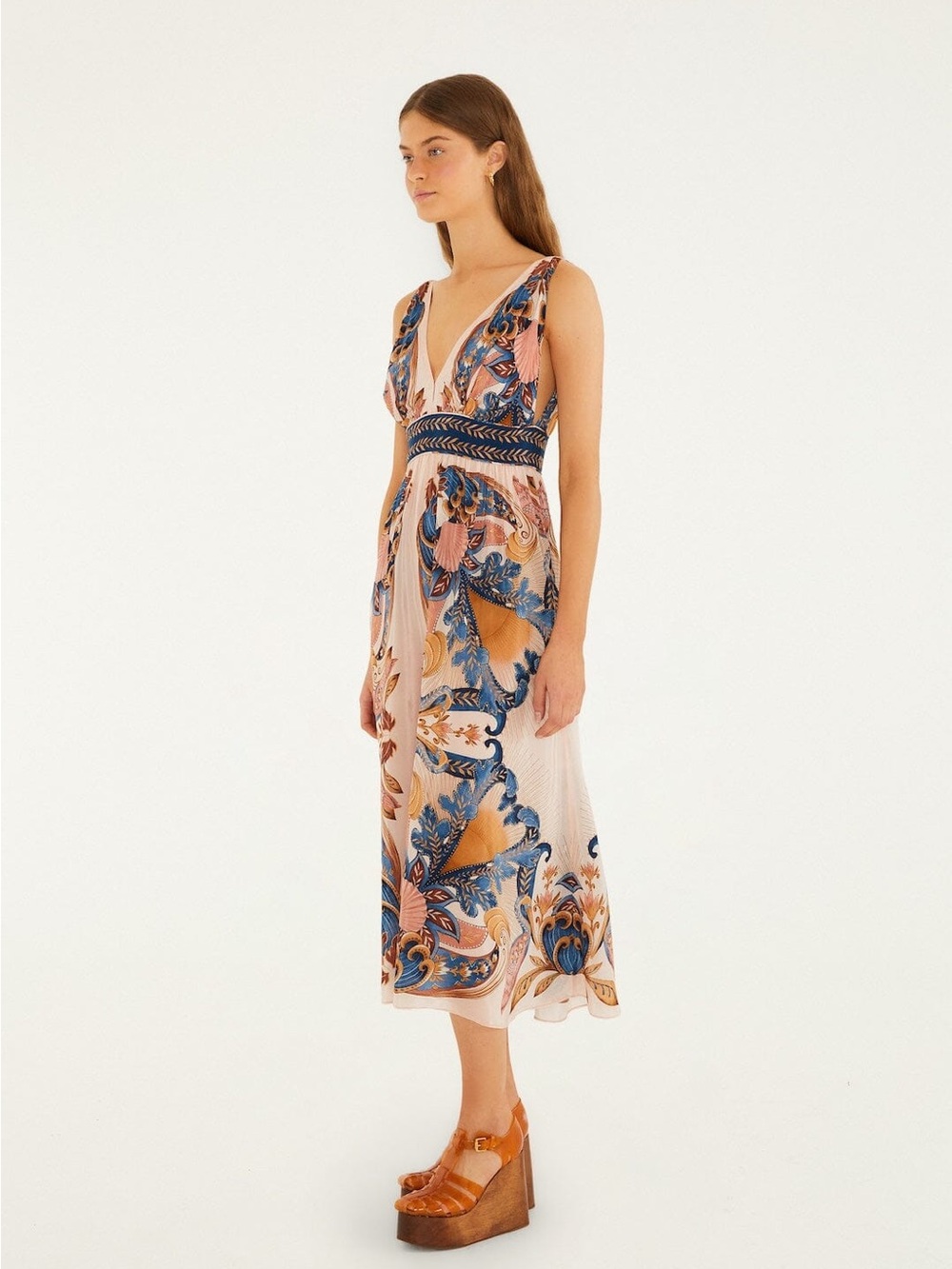 Farm Rio Soft Pink Garden Scarf V Neck Midi Dress M - Picture 7 of 7